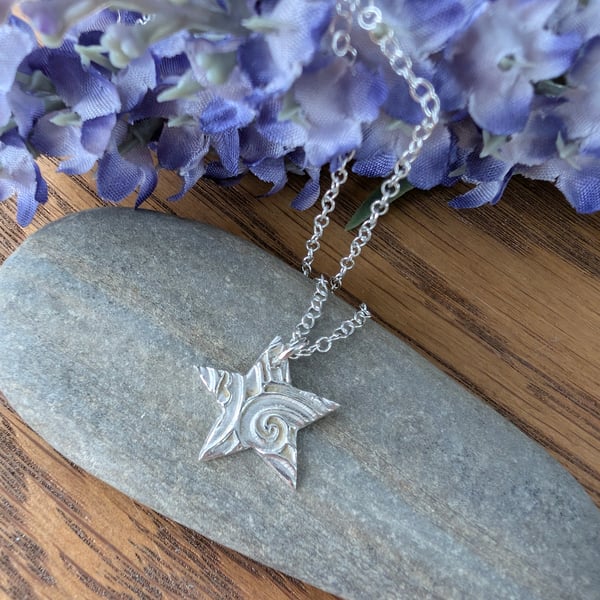 Handmade Fine Silver Star Pendant -  Shooting Star Design