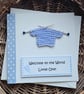 New Baby Boy Pale Blue Handmade Card with Knitted Jumper Size 5" x 5"