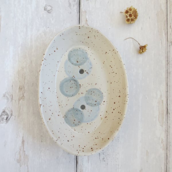 SOAP DISH hand-built stoneware pottery in matt white and blue