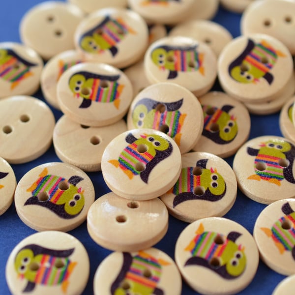 15mm Wooden Rainbow Penguin Buttons 10pk Kids Buttons (SAN4)