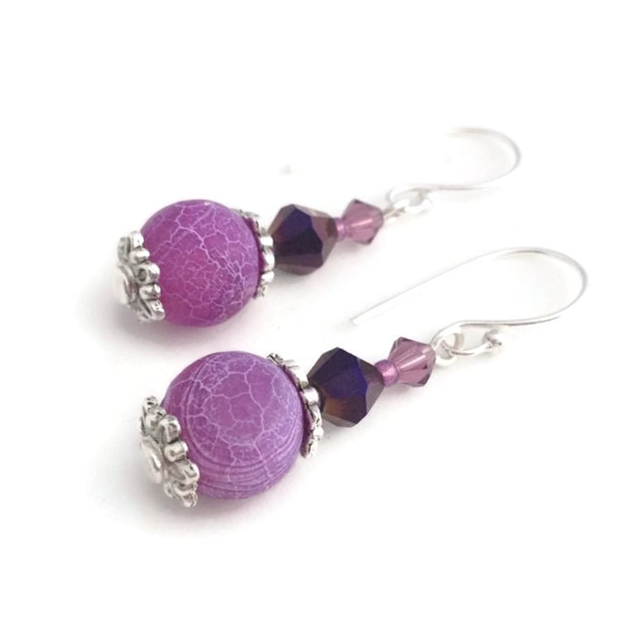SALE - Frosted Purple Agate Drop Earrings
