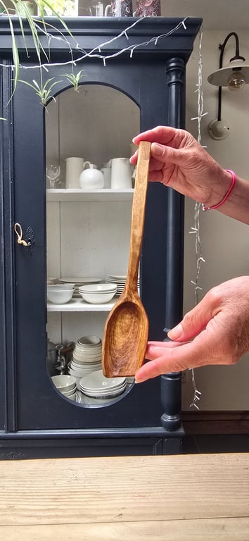 Hand-carved, small cherry wood spatula