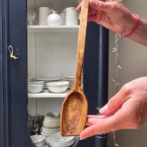 Hand-carved, small cherry wood spatula