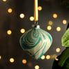 Hand Marbled Christmas gold teal bauble ceramic decoration