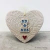  Wedding heart decoration Mr and Mrs Bride and Groom Pottery