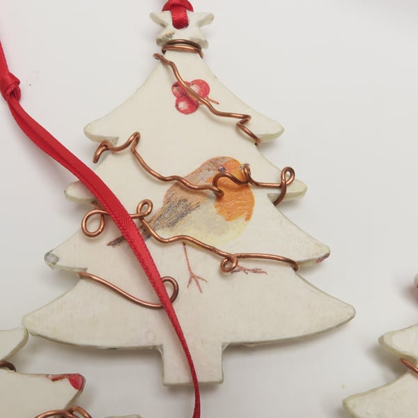 Handmade Decoupaged Robin Tree Decoration