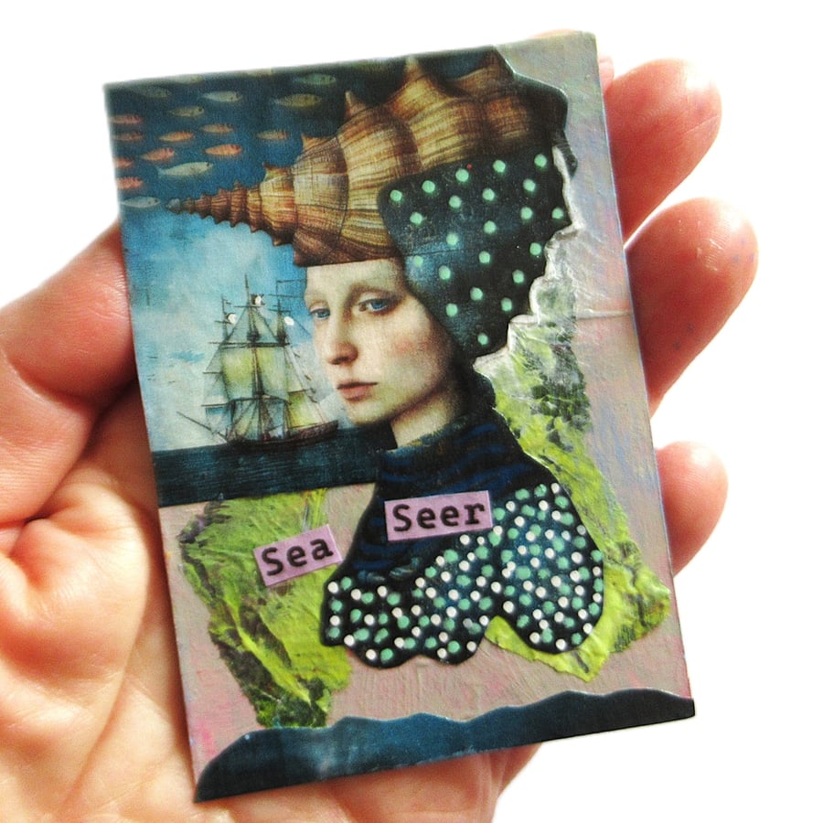 Sea Maiden Original ACEO Miniature Artwork Portrait Art Ocean Coastal Aesthetic 