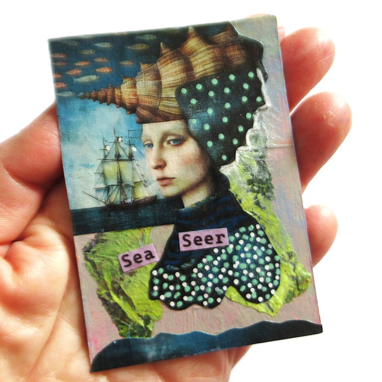 Sea Maiden Original ACEO Miniature Artwork Portrait Art Ocean Coastal Aesthetic 