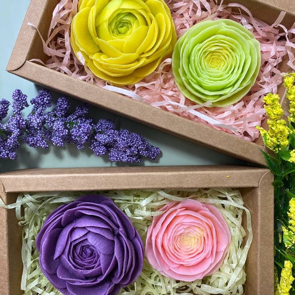 Handmade Buttercup Soap Flowers: Gift Box for All Occasions, Ranunculus Soap