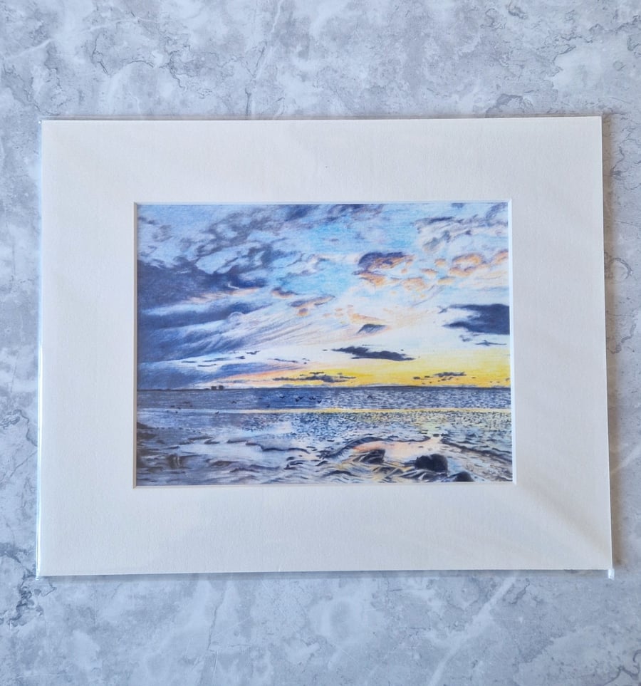 Sunset Over Morecambe Bay: Coloured Pencil Art Print