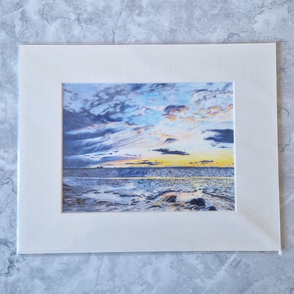 Sunset Over Morecambe Bay: Coloured Pencil Art Print