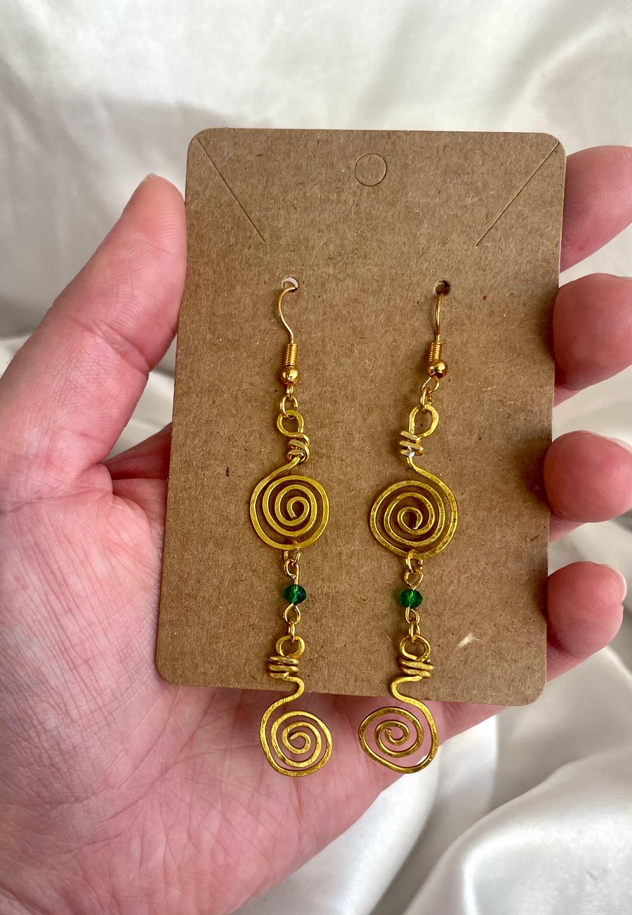 Golden Whimsical Swirl Dangle Earrings 