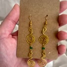 Golden Whimsical Swirl Dangle Earrings 