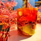 Handmade glass painted candleholder with golden desert dunes at sunset