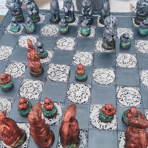 Chess Set, Dinosaur Theme Chess Pieces, made to order