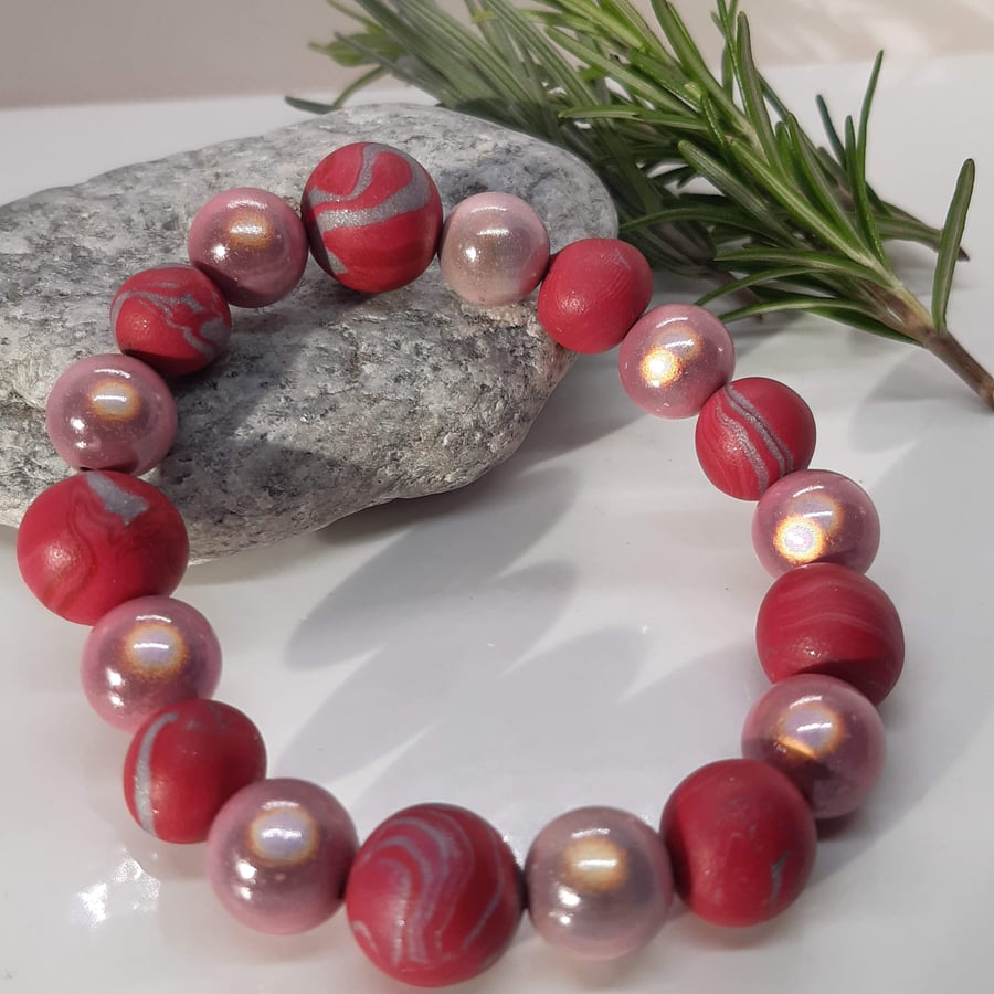 Magenta and pink polymer clay bracelet
