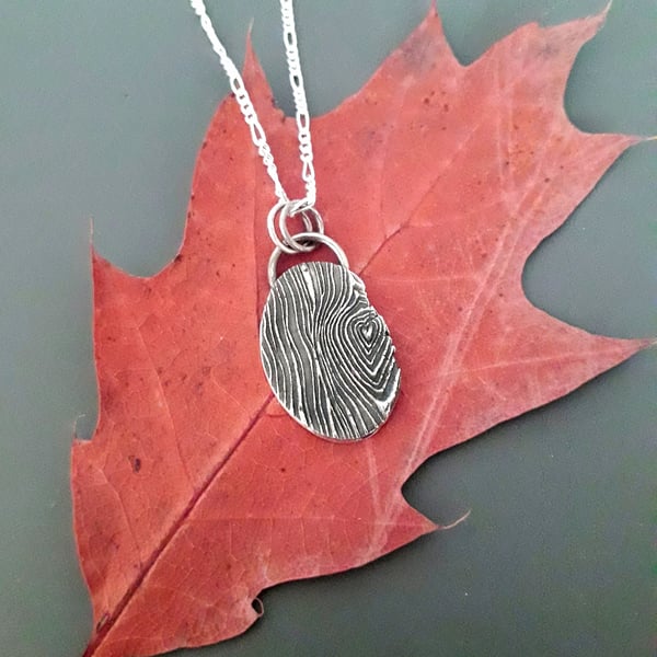 Wooden textured heart Pendant, silver necklace 