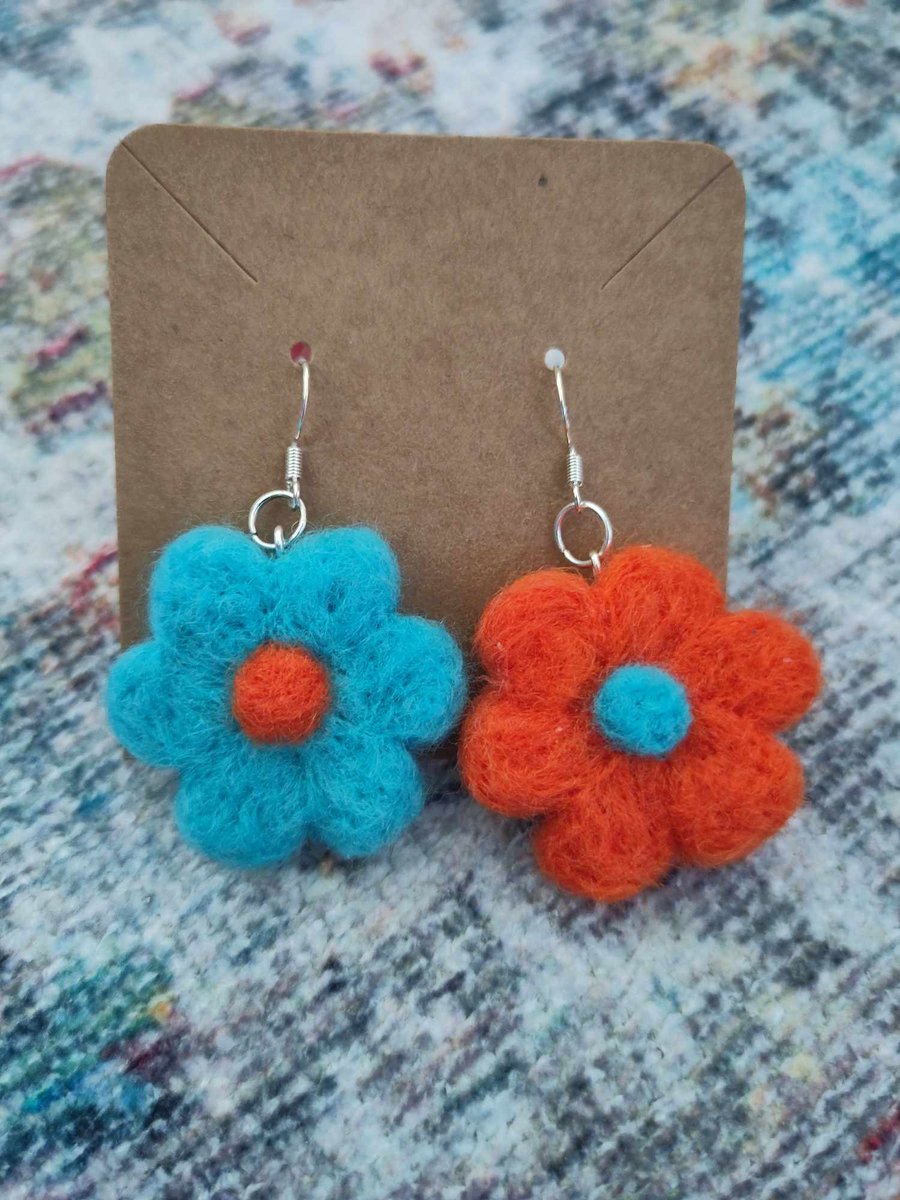 Needle-felted flower earrings