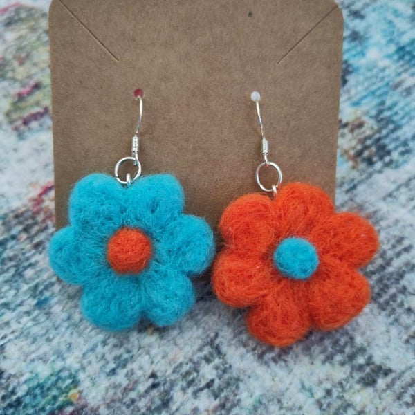 Needle-felted flower earrings