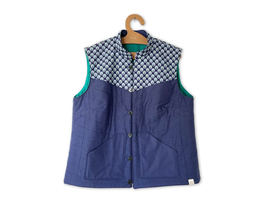 Under the Sea Handmade Quilted Vest Repurposed Fabrics (Size Large UK 14-16)