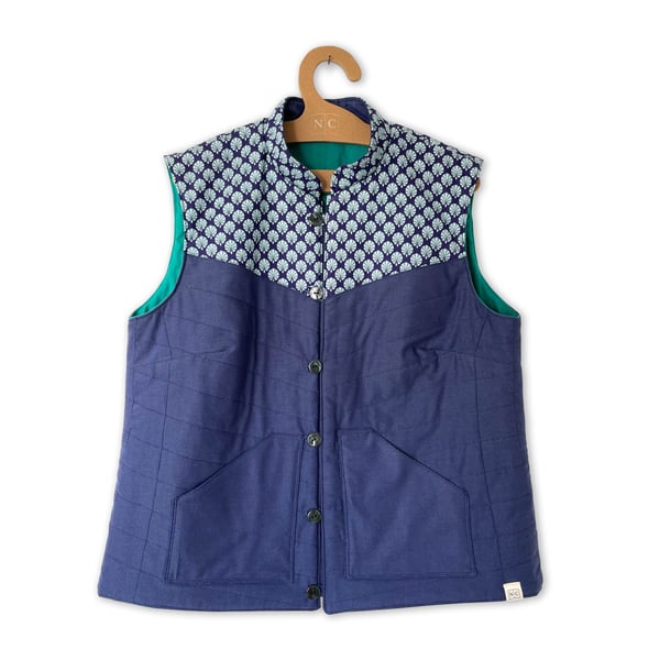 Under the Sea Handmade Quilted Vest Repurposed Fabrics (Size Large UK 14-16)
