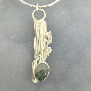 Textured Sterling Silver Moss Agate Pendant on a Silver Necklace