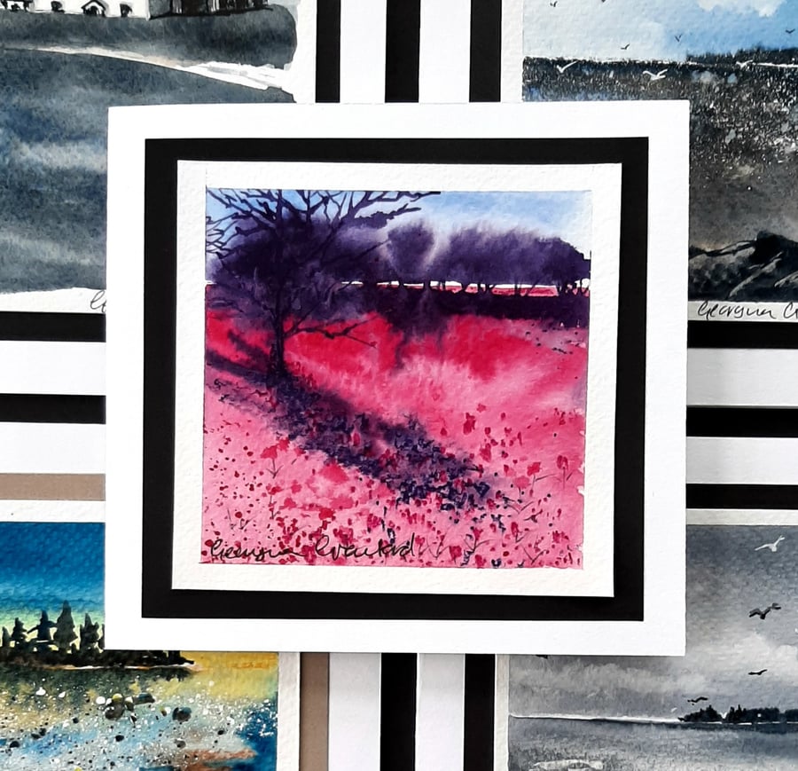 Abstract Open Occasion Card, Handpainted Pink Tulip Flowers