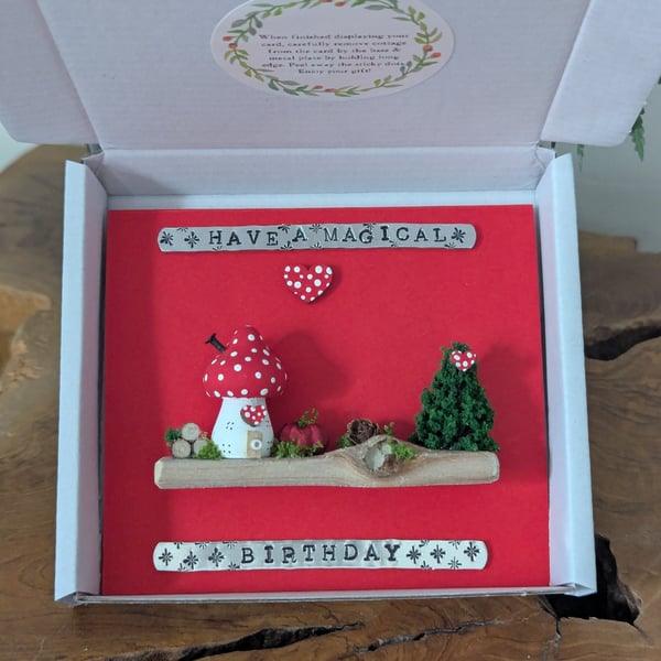Have a Magical Birthday' Card With Removable Wooden Toadstool Cottage Scene Gift