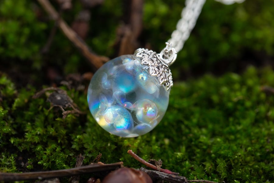 Beautiful Magical Iridescent Resin Bubbles Sphere Pendant 