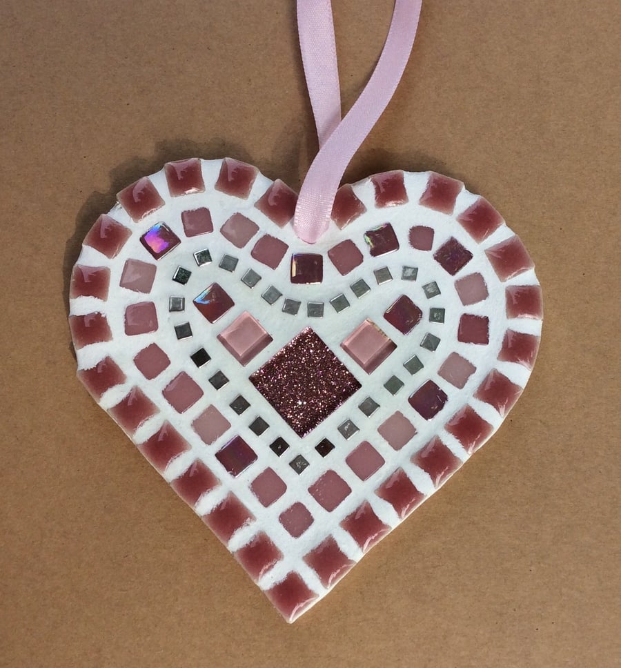 Pink Mosaic Heart, Pink Wall Art, Heart Decor, Love Heart, Heart Gift, Glass Art