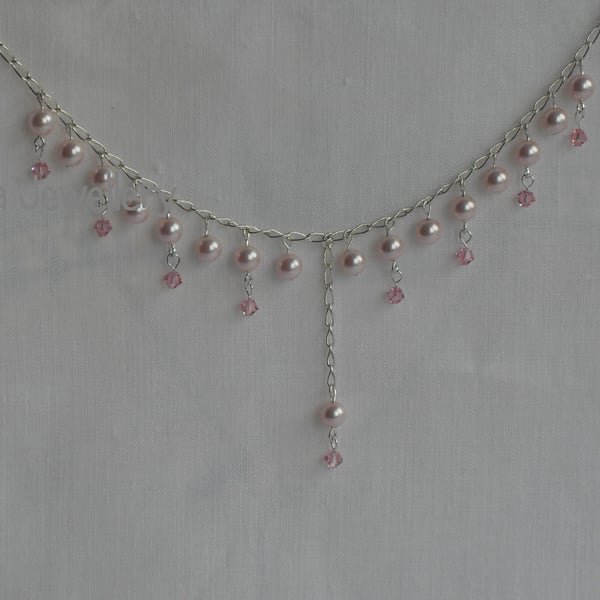 Pink Pearl and Sterling Silver Necklace