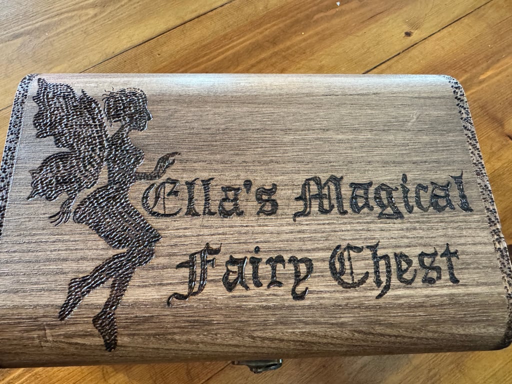 Personalised fairy box, wooden chest, hand burned. 