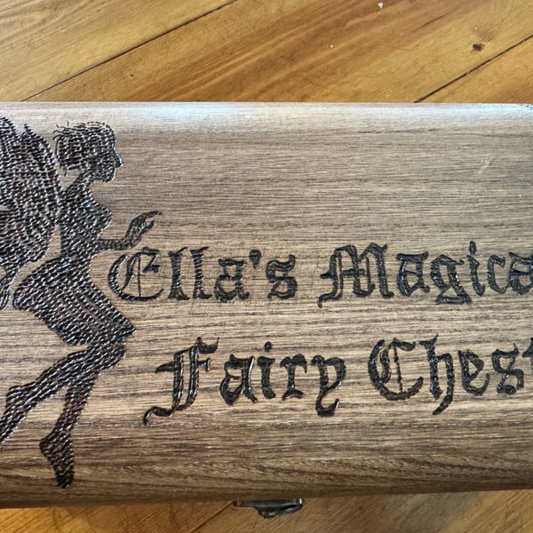 Personalised fairy box, wooden chest, hand burned. 