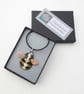 Bumble Bee Pendant - in Stripes of Golden Yellow and Black Enamels - Image 8