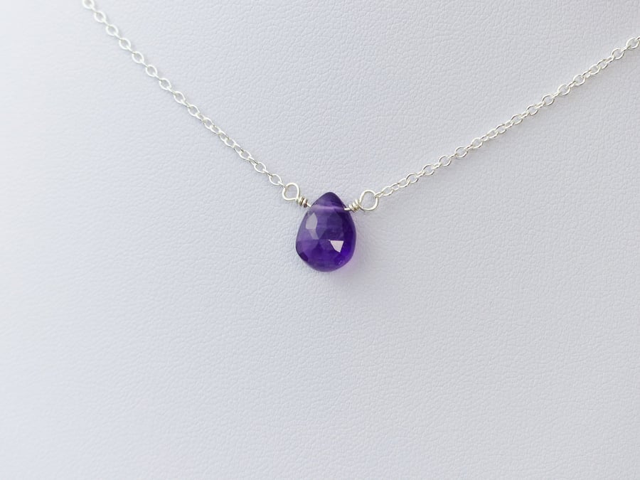 Natural Amethyst Pendant, Sterling Silver, February Birthstone Gift