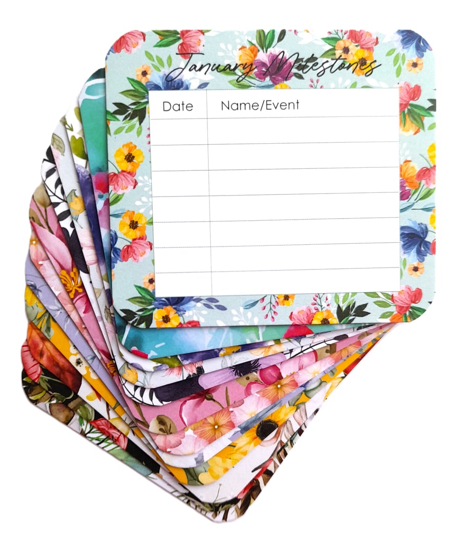 Mini birthday and event reminder cards for diaries and planners