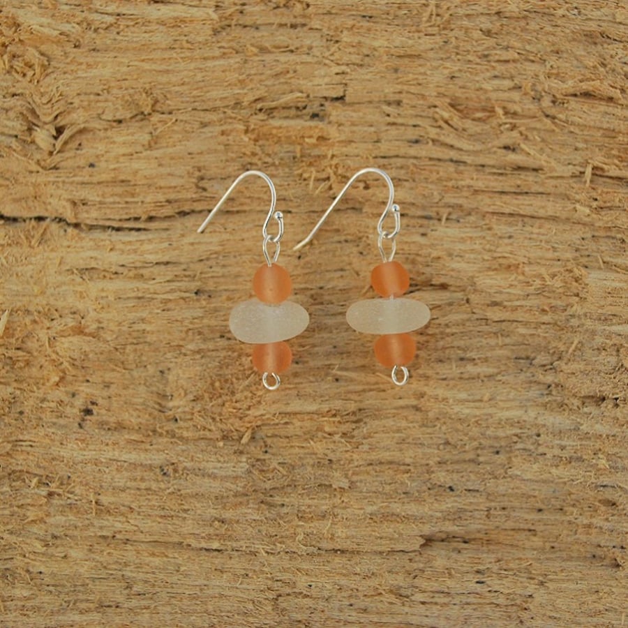 Sea glass earrings with peach beads