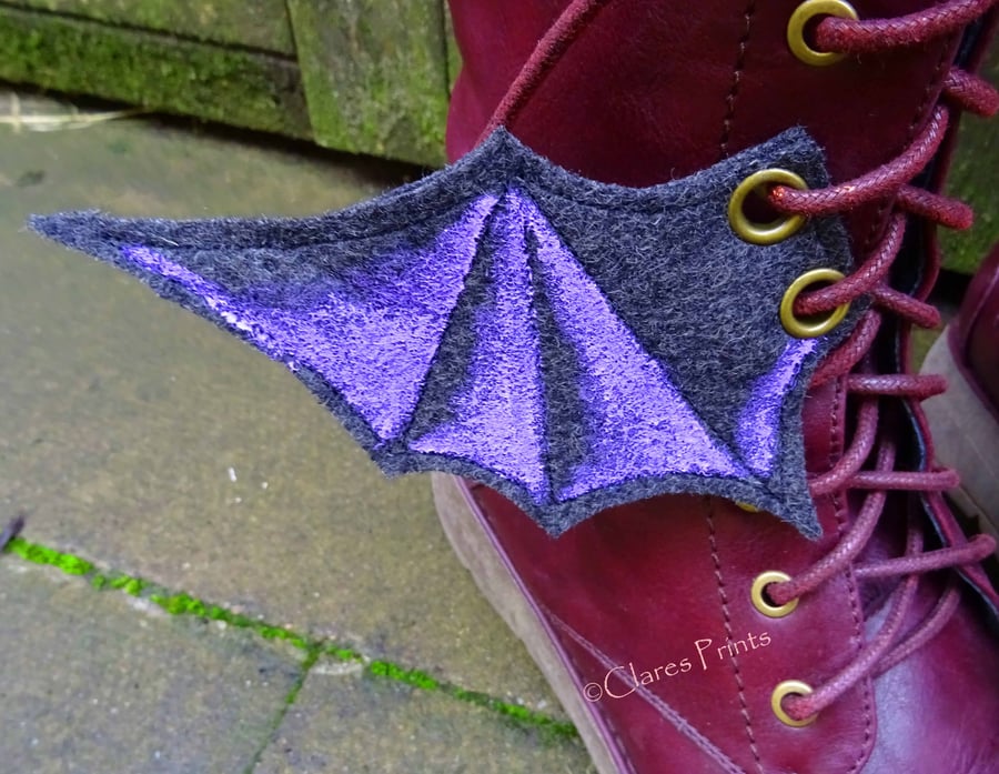 Steampunk Fabric Boot Wings Bat Goth Black Purple