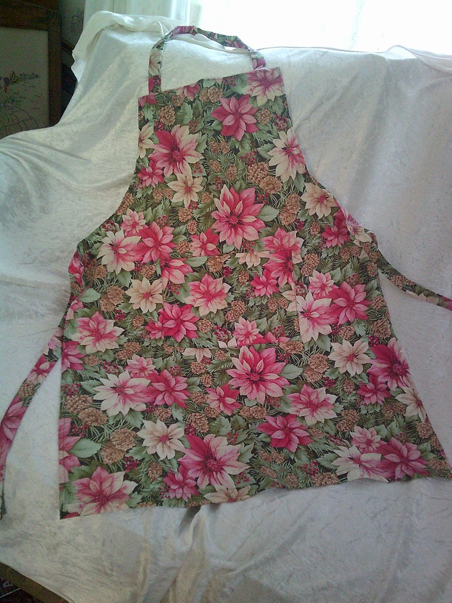 Pink Poinsettia's Adult Christmas Apron