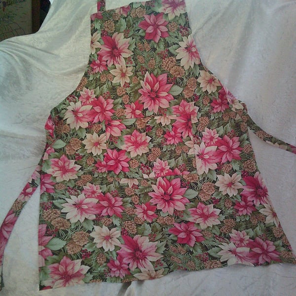 Pink Poinsettia's Adult Christmas Apron