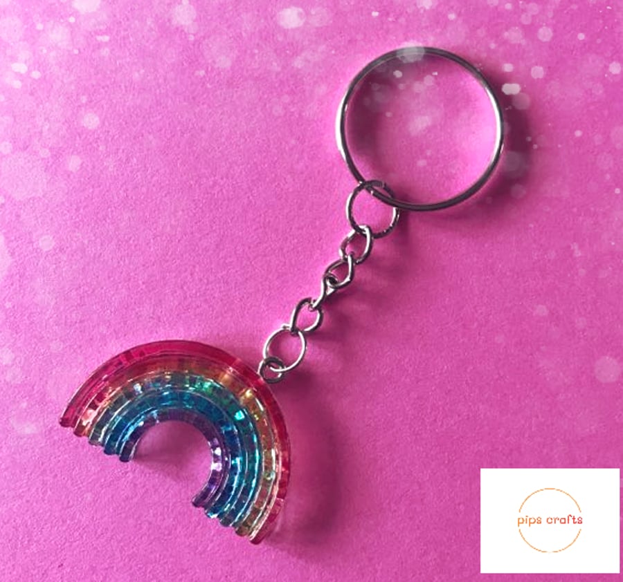 Sparkly Rainbow Keyring - Fun Quirky Keychain, Gift