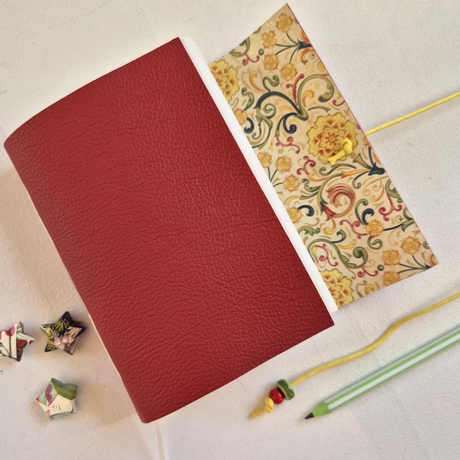 Red Leather Journal, Notebook or Sketchbook, with Renaissance Lining