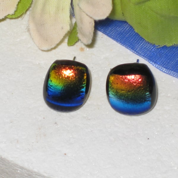 Fused dichroic glass stud earrings