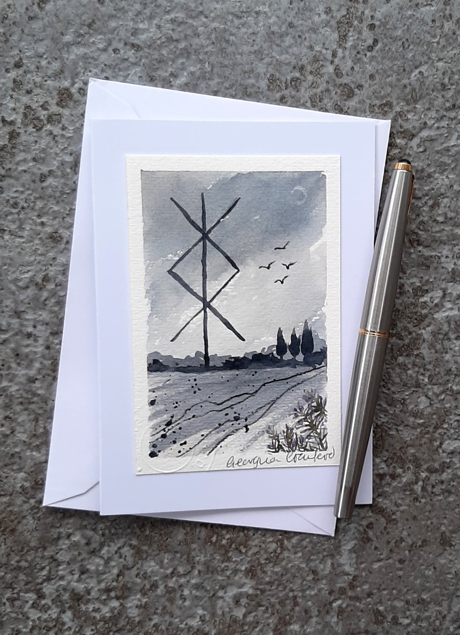 Protection. Wicca Symbol Sigil Rune Handpainted Card