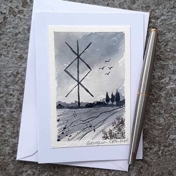 Protection. Wicca Symbol Sigil Rune Handpainted Card