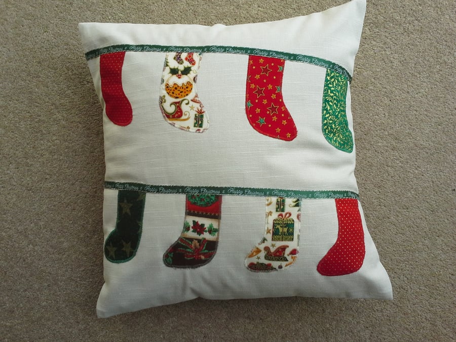 Applique Christmas Stocking Bunting Cushion