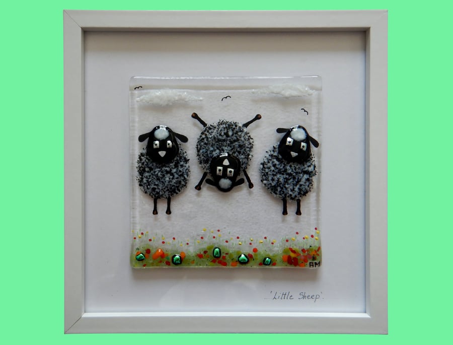 Handmade Fused Glass 'Grey Sheep' Picture