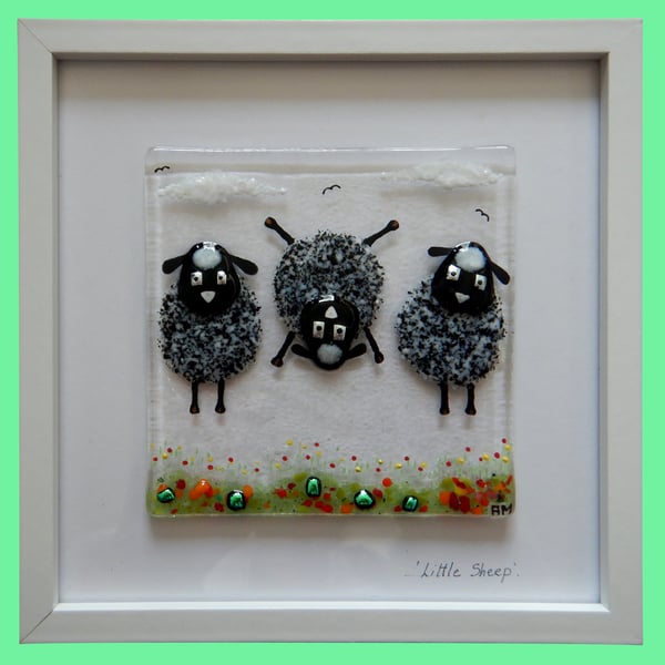 Handmade Fused Glass 'Grey Sheep' Picture