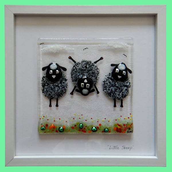 Handmade Fused Glass 'Grey Sheep' Picture