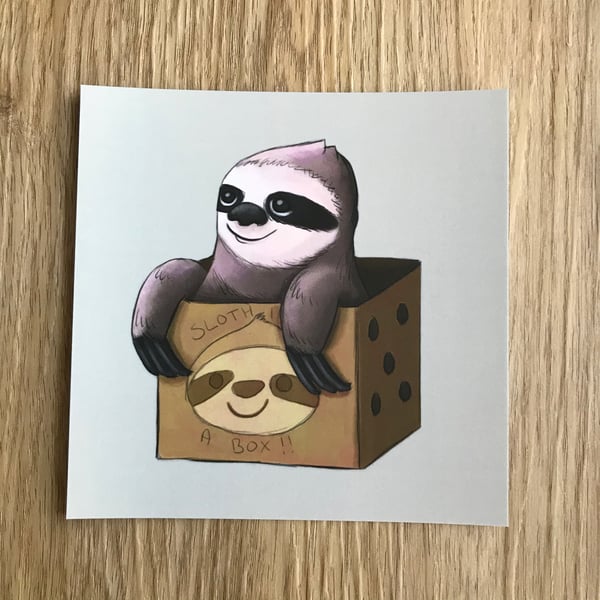 Sloth in a Box Square Post Card Print